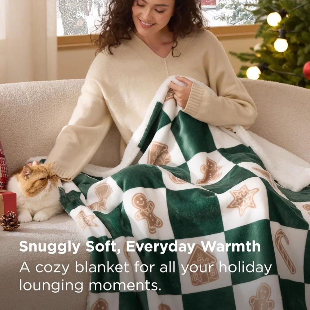 Festive Green and Tan Holiday Throw Blanket